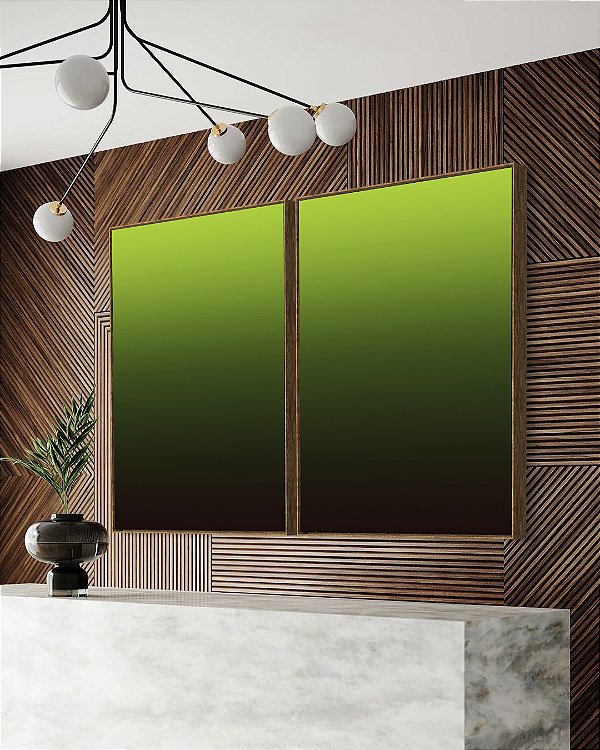 Duo de Quadros Abstrato Degradê Tons Verde Claro Verde Escuro e Marrom Arte Canvas Moldura
