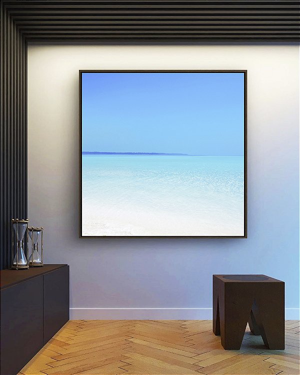 Quadro Quadrado Praia Branca e Mar Azul Cristalino Paradisíaco Arte Canvas Moldura