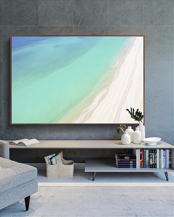 Quadro Horizontal Mar Turquesa Cristalino Paradisíaco Areia Branca Canvas Moldura