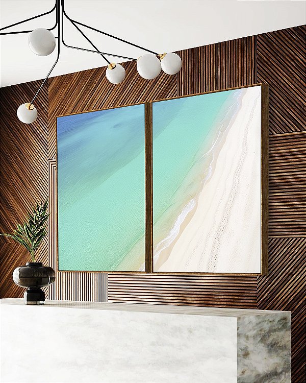 Duo de Quadros Mar Turquesa Cristalino Paradisíaco Areia Branca Canvas Moldura