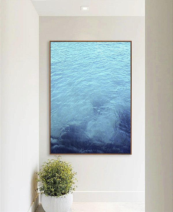 Quadro Vertical Mar de Águas Claras Tons de Azul Oceano Canvas Moldura