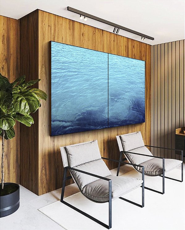 Duo de Quadros Mar de Águas Claras Tons de Azul Oceano Canvas Moldura