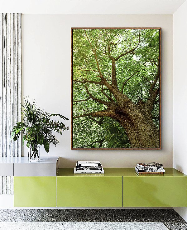 Quadro Vertical Copa de Árvore com Folhagem Verde Viva Paisagem Canvas Moldura