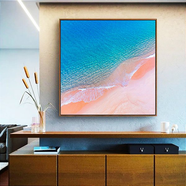 Quadro Quadrado Praia Areia Clara Mar Azul Turquesa Canvas Moldura