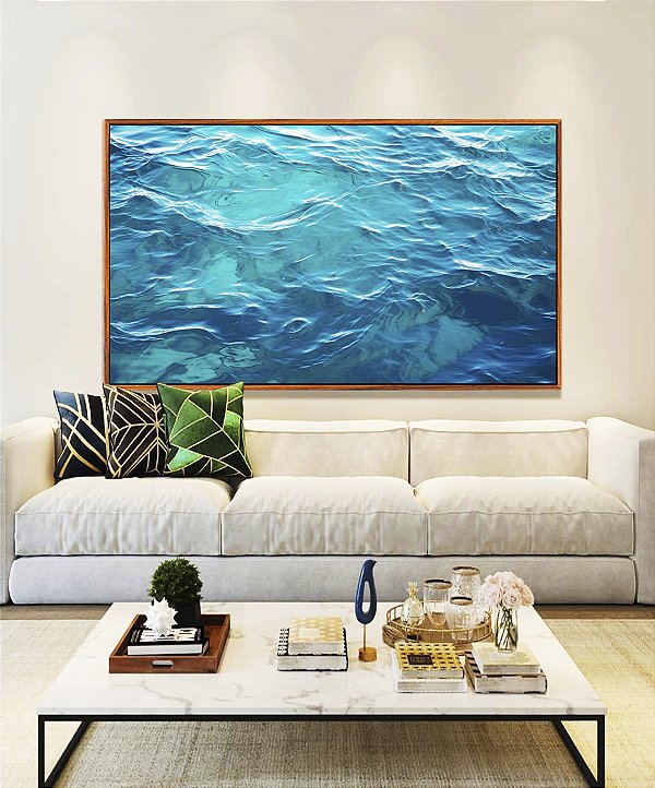 Quadro Horizontal Mar Azul Cristalino Ondulado Oceano Canvas Moldura