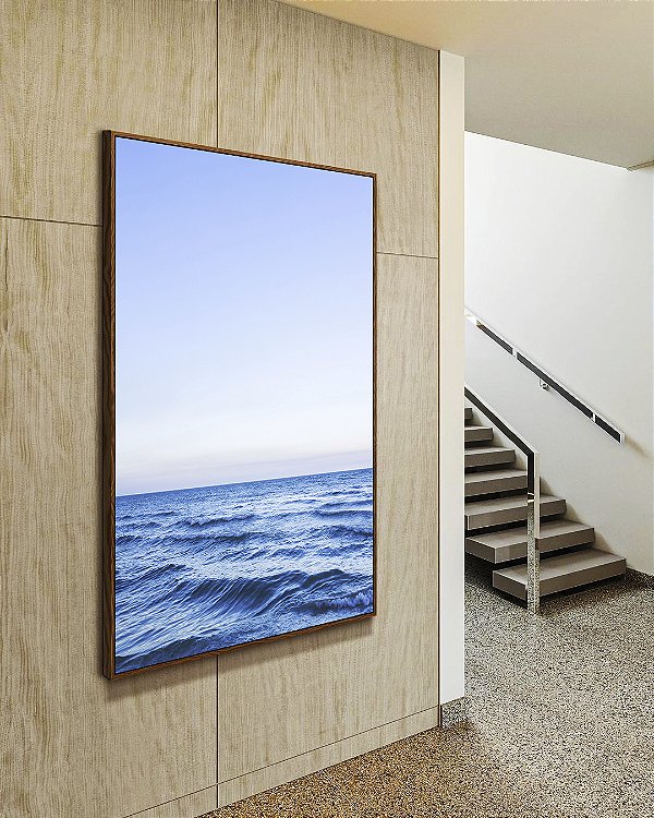 Quadro Vertical Mar Azul Sereno Céu Limpo Oceano Canvas Moldura