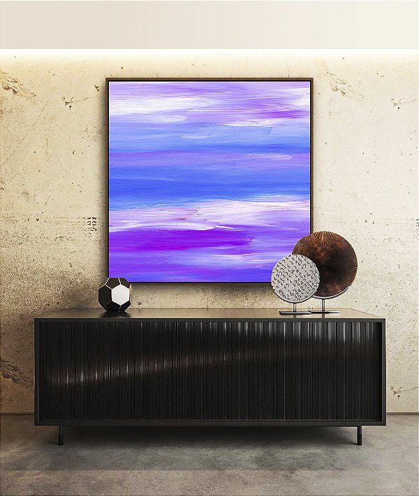 Quadro Quadrado Abstrato Roxo Lilás Azul Efeito Pintura Canvas Moldura
