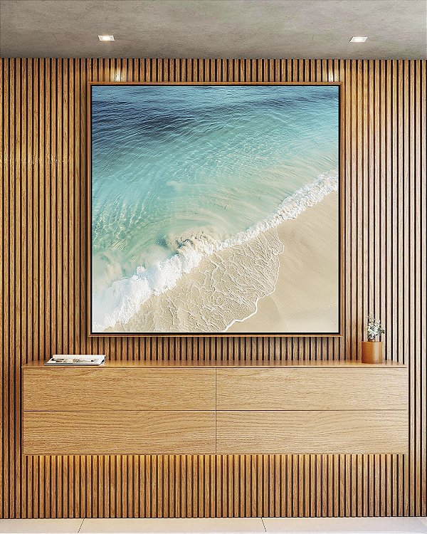 Quadro Quadrado Mar Azul Turquesa Paradisíaco Praia Branca Natureza Canvas Moldura