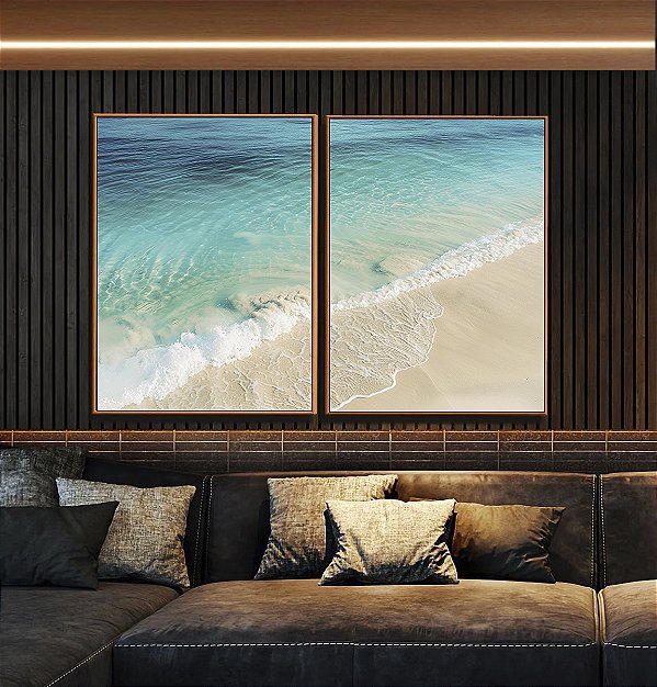 Duo de Quadros Mar Azul Turquesa Paradisíaco Praia Branca Natureza Canvas Moldura