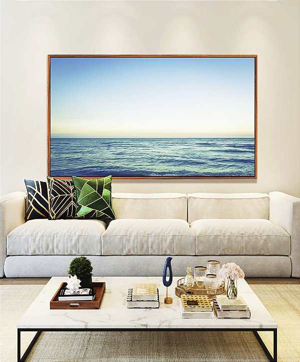 Quadro Horizontal Mar Azul Turquesa Calmo Céu Claro Canvas Moldura