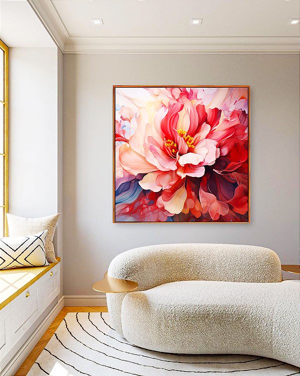 Quadro Quadrado Flores Lindas Rosas Vermelhas Natureza Canvas Moldura