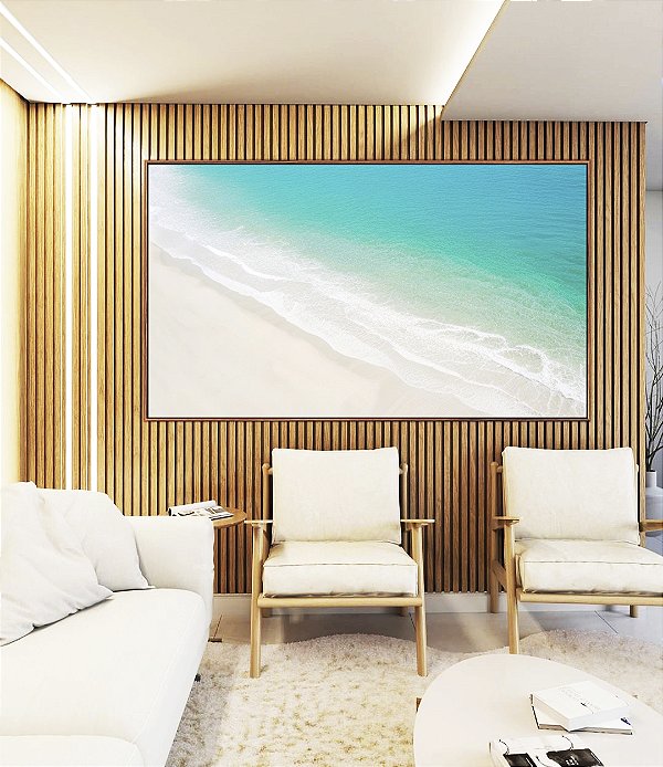 Quadro Horizontal Mar Turquesa Praia Areia Branca Canvas Moldura