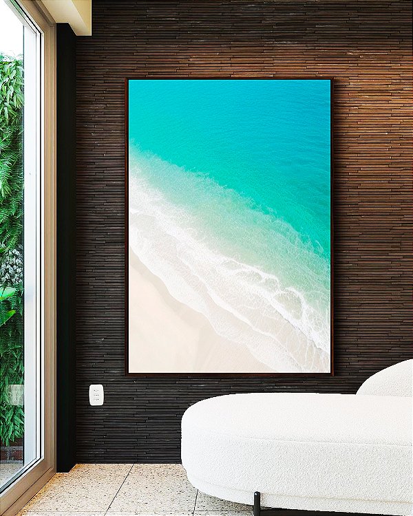Quadro Vertical Mar Turquesa Praia Areia Branca Canvas Moldura