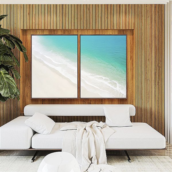Duo de Quadros Mar Turquesa Praia Areia Branca Canvas Moldura