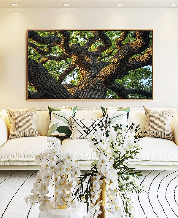 Quadro Horizontal Árvore Tronco Galhos Folhas Verdes Natureza Canvas Moldura