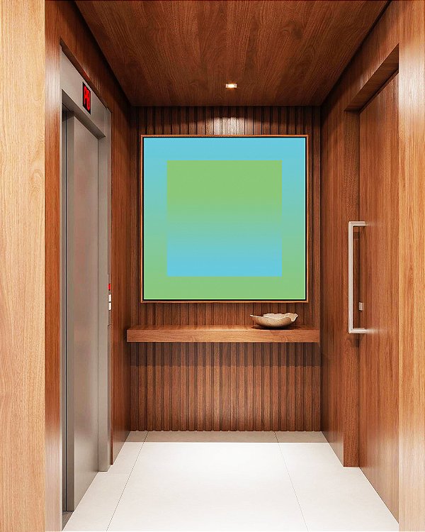 Quadro Quadrado Verde Menta Azul Bebê Abstrato Degradê Margem Canvas Moldura