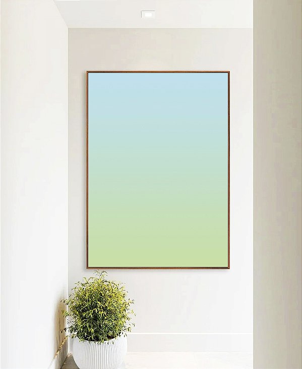 Quadro Vertical Abstrato Degradê Azul Bebê Verde Menta Canvas Moldura