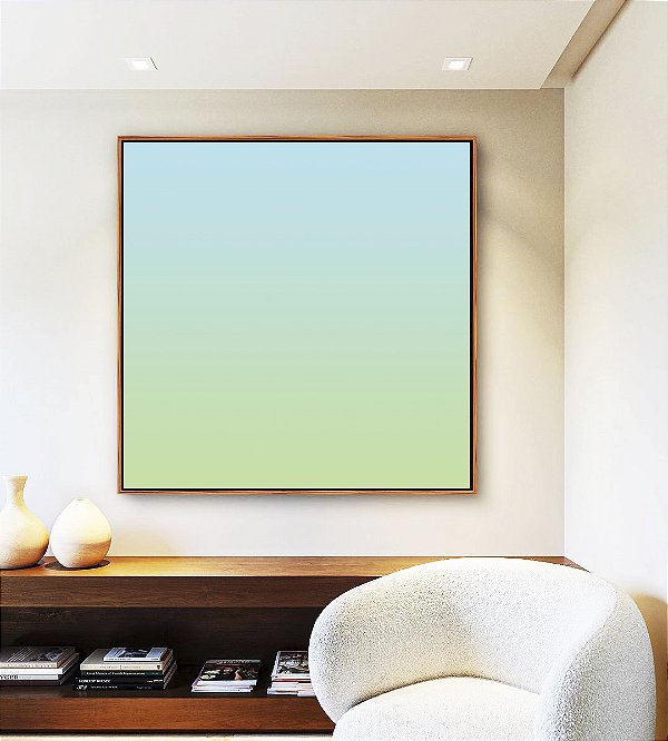 Quadro Quadrado Abstrato Degradê Azul Bebê Verde Menta Canvas Moldura
