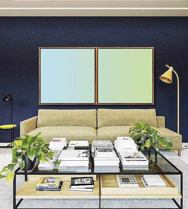 Duo de Quadros Quadrados Abstrato Degradê Azul Bebê Verde Menta Canvas Moldura