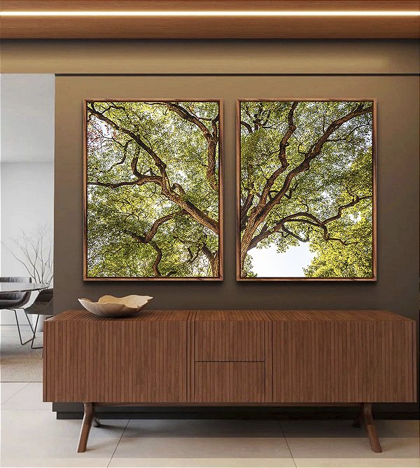 Duo de Quadros Copa de Árvore Céu Claro Natureza Canvas Moldura