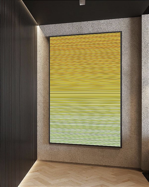 Quadro Vertical Degradê Listras Amarelo Ouro Verde Menta Canvas Moldura