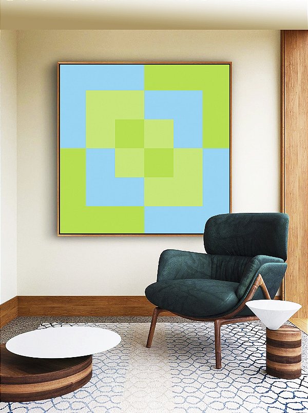 Quadrado Quadrado Verde Azul Cores Abstrato Geométrico Canvas Moldura
