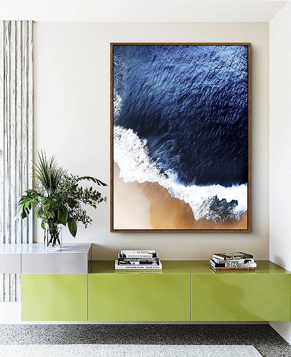 Quadro Vertical Mar Azul Profundo Praia Natureza Canvas Moldura