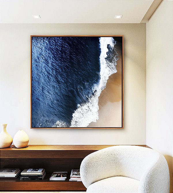 Quadro Quadrado Mar Azul Profundo Praia Natureza Canvas Moldura