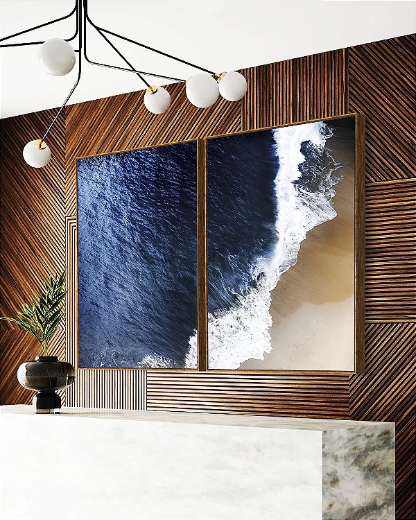 Duo de Quadros Mar Azul Profundo Praia Natureza Canvas Moldura
