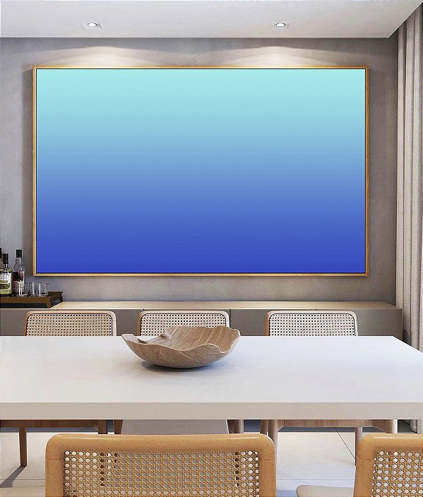 Quadro Horizontal Degradê Abstrato Cores Azul Cobalto Turquesa Canvas Moldura