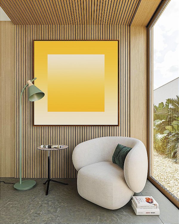 Quadro Quadrado Amarelo Ouro Areia Abstrato Degradê Margem Canvas Moldura