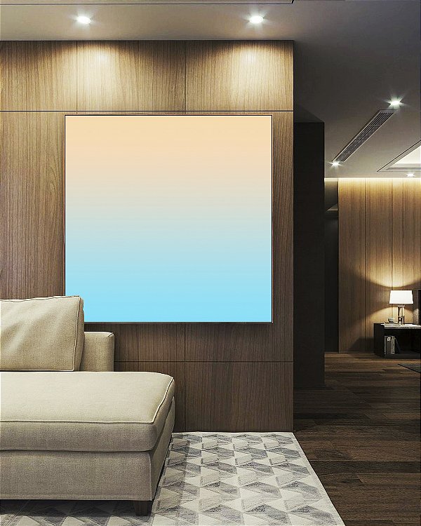 Quadro Quadrado Abstrato Degradê Pêssego Azul Celeste Canvas Moldura