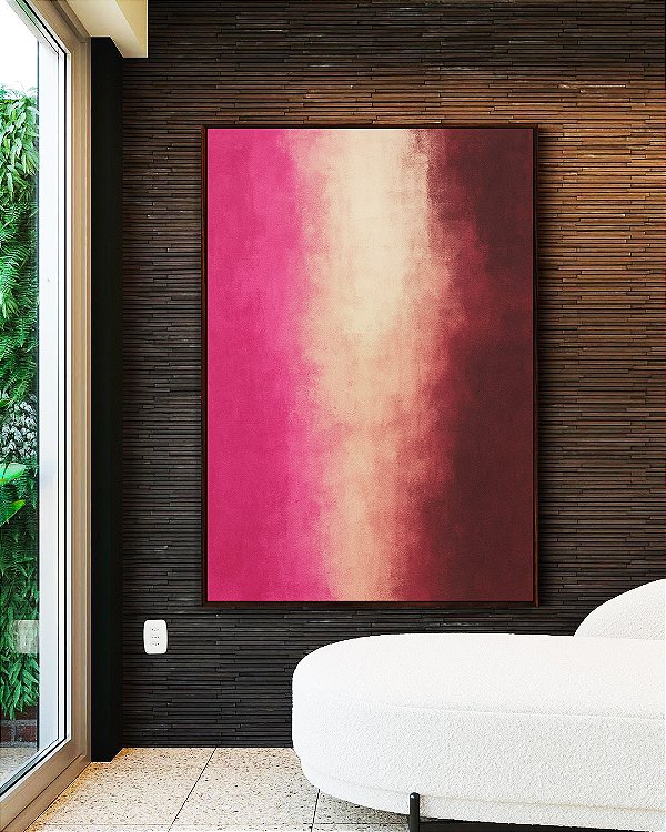 Quadro Vertical Abstrato Rosa Bege Vinho Efeito Pintura Canvas Moldura