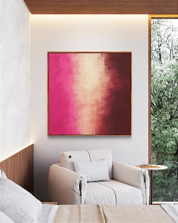 Quadro Quadrado Abstrato Rosa Bege Vinho Efeito Pintura Canvas Moldura