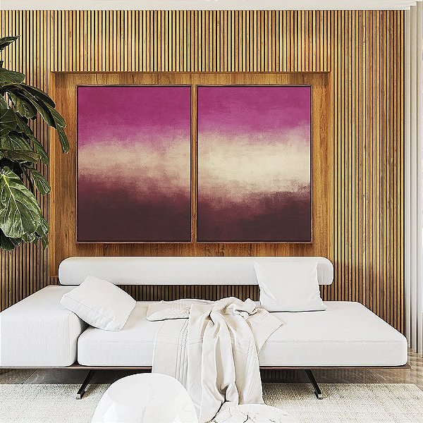 Duo de Quadros Abstrato Rosa Bege Vinho Efeito Pintura Canvas Moldura