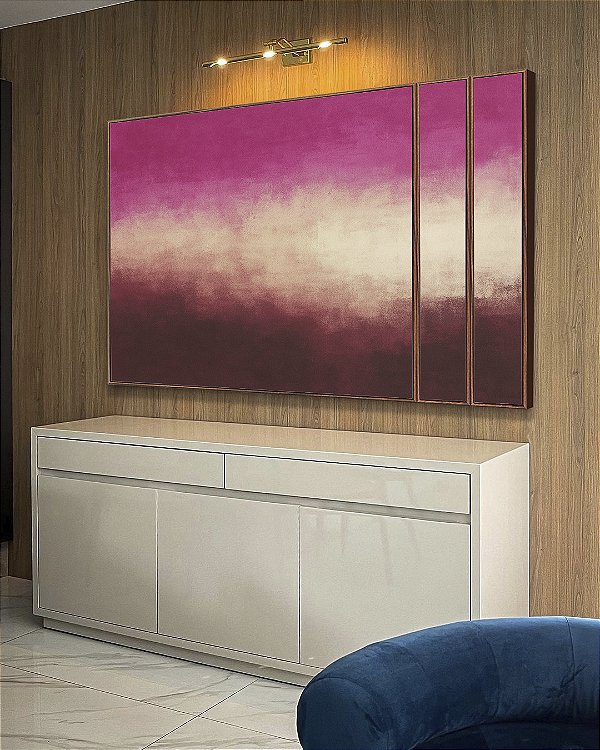 Trio de Quadros Estilizados Abstrato Rosa Bege Vinho Efeito Pintura Canvas Moldura