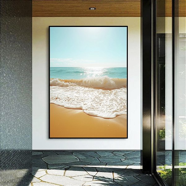 Quadro Vertical Mar Turquesa Sol Claro Vivo Praia Canvas Moldura