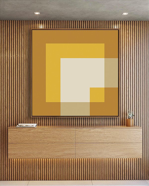 Quadro Quadrado Amarelo Ouro Areia Geométrico Arte Canvas Moldura