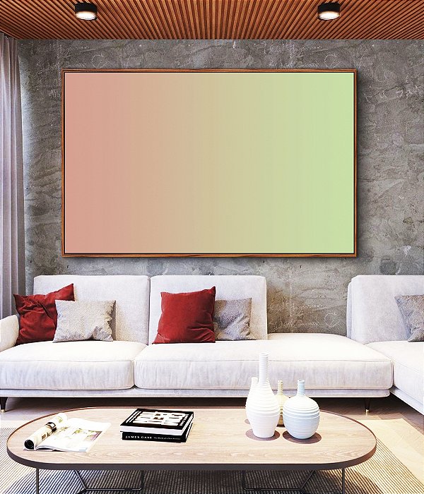 Quadro Horizontal Abstrato Degradê Rosa Salmão Verde Menta Canvas Moldura