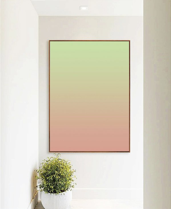 Quadro Vertical Abstrato Degradê Rosa Salmão Verde Menta Canvas Moldura