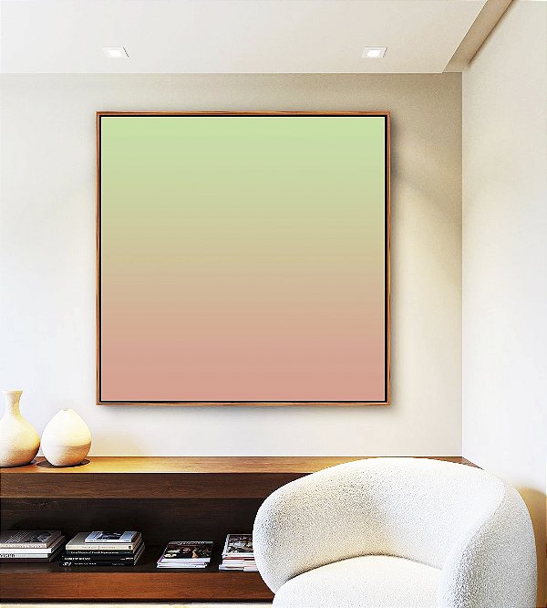 Quadro Quadrado Abstrato Degradê Rosa Salmão Verde Menta Canvas Moldura