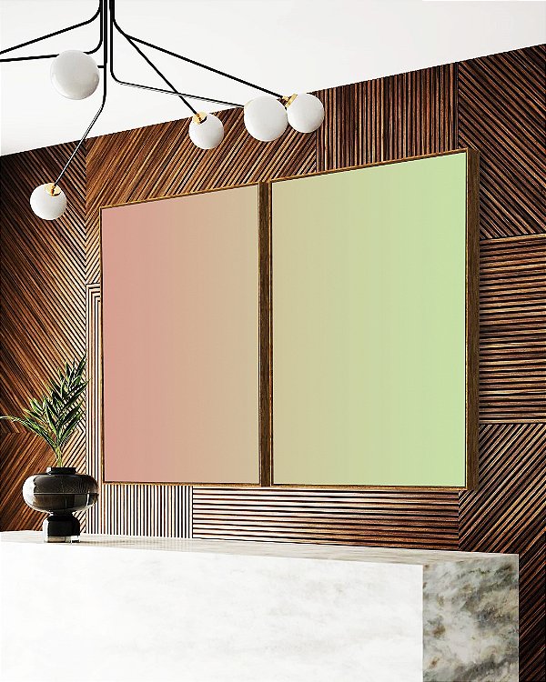 Duo de Quadros Abstrato Degradê Rosa Salmão Verde Menta Canvas Moldura