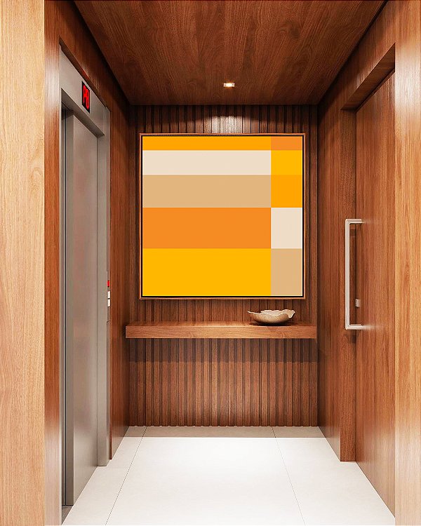 Quadro Quadrado Abstrato Geométrico Listras Amarelo Ouro Areia Canvas Moldura
