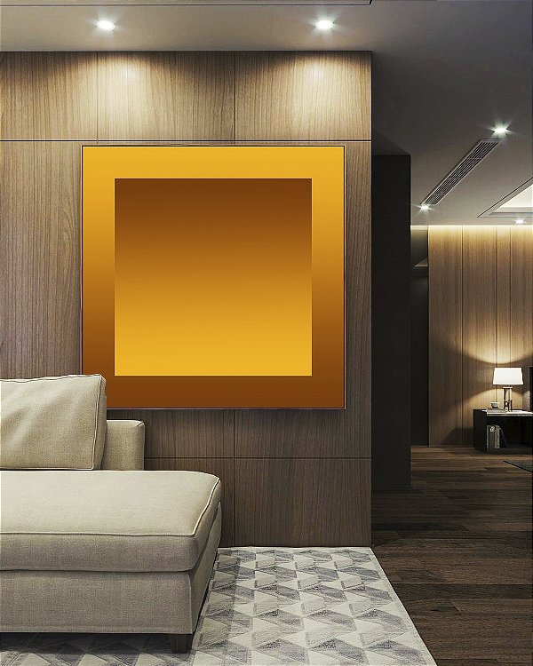 Quadro Quadrado Abstrato Degradê Margem Amarelo Ouro Chocolate Canvas Moldura