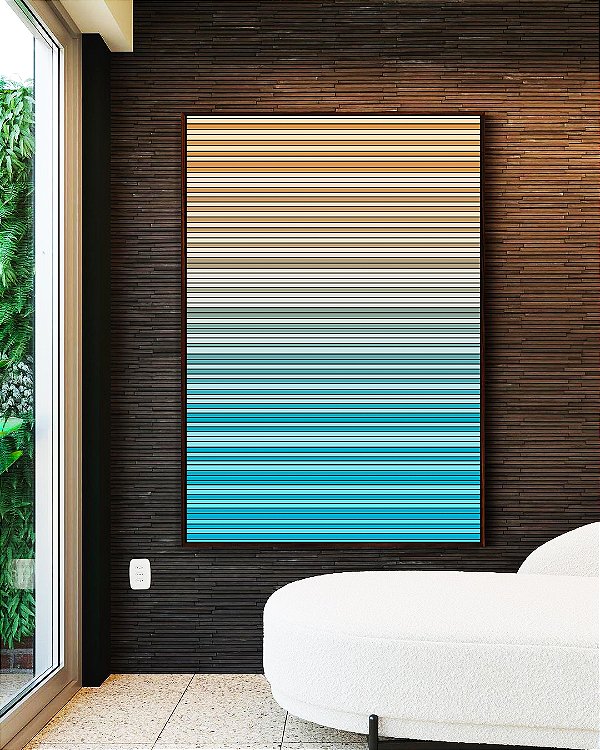 Quadro Vertical Abstrato Degradê Listras Pêssego Azul Celeste Canvas Moldura