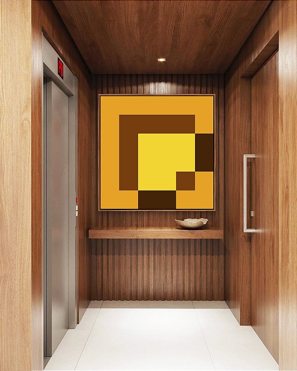 Quadro Quadrado Abstrato Geométrico Amarelo Chocolate Canvas Moldura
