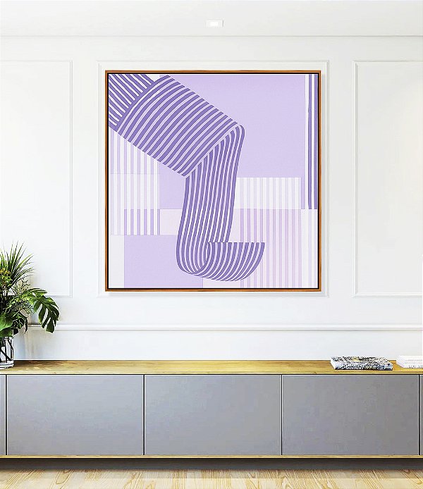 Quadro Quadrado Abstrato Listras Roxo Lavanda Geométrico Canvas Moldura