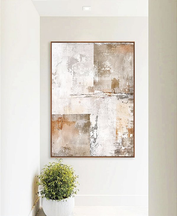 Quadro Vertical Abstrato Concreto Cinza Arte Canvas Moldura