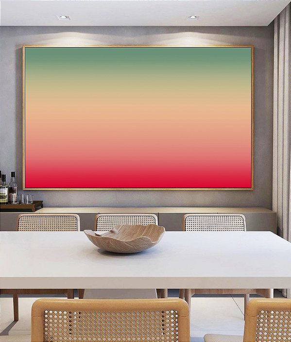 Quadro Horizontal Abstrato Degradê Turquesa Marfim Rosa Canvas Moldura