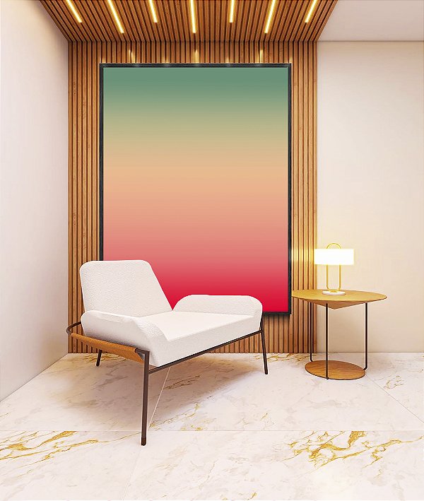 Quadro Vertical Abstrato Degradê Turquesa Marfim Rosa Canvas Moldura